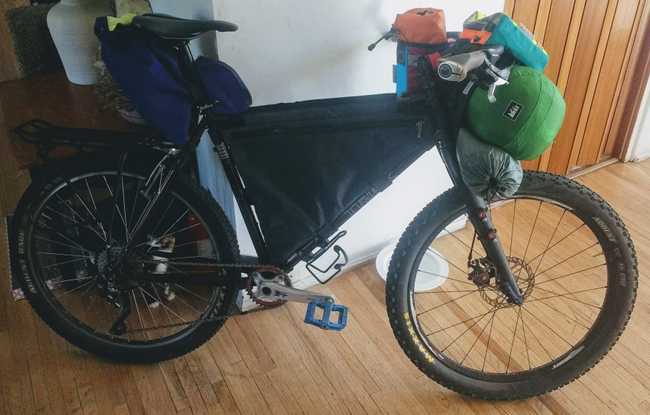 Trek 990 loaded with camping gear
