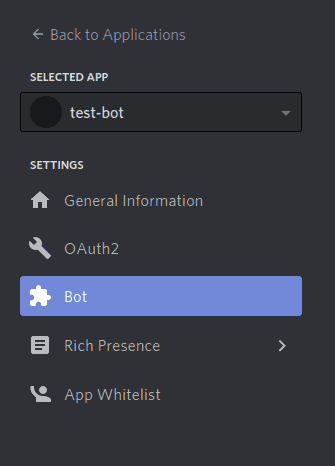 Bot option in sidebar