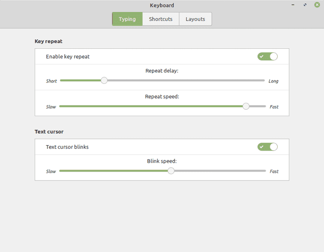 Linux Mint keyboard settings menu