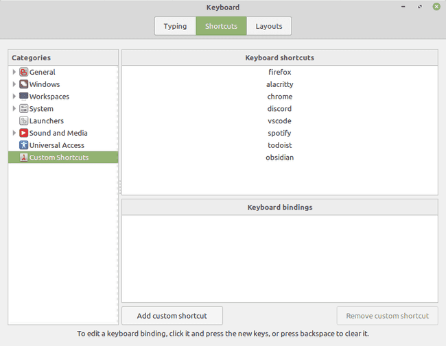 Linux Mint custom shortcuts menu
