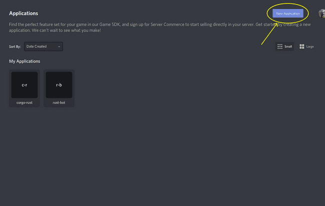 Discord ui with arrow to new application